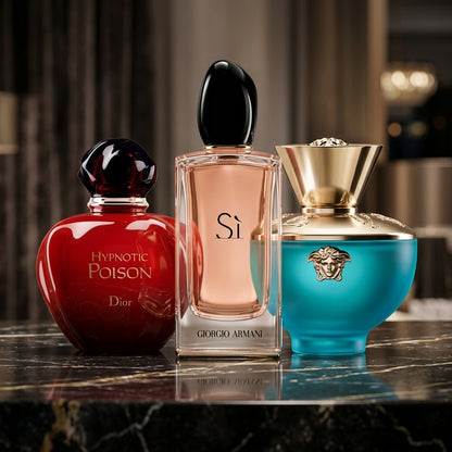 3-teiliges Parfümset: Dior Hypnotic Poison + Giorgio Armani Sì + Versace Dylan Turquoise – je 100ml