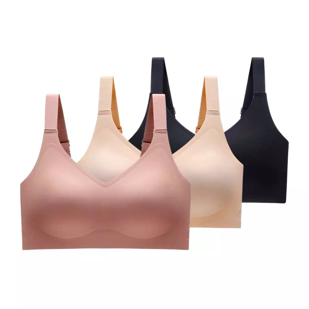 Imagem frontal de três Sutiãs Premium Reforçado preto e bege e rose