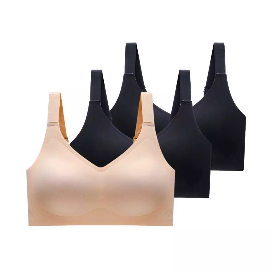Imagem frontal de três Sutiãs Premium Reforçado bege, Preto e preto