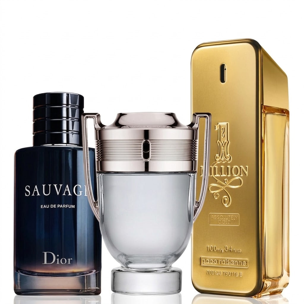 3-Piece Fragrance Set: Paco Rabanne Invictus + Dior Sauvage + Paco Rabanne 1 Million - 100ml Each