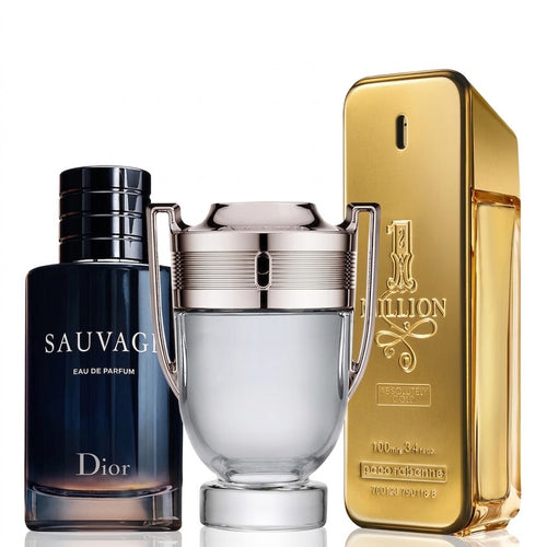 3-Piece Fragrance Set: Paco Rabanne Invictus + Dior Sauvage + Paco Rabanne 1 Million - 100ml Each