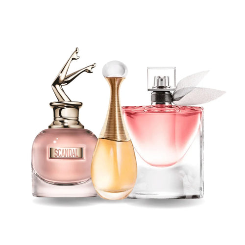 3-Piece Fragrance Set: Jean Paul Gaultier Scandal + Dior J'Adore + Lancôme La Vie Est Belle - 100ml Each
